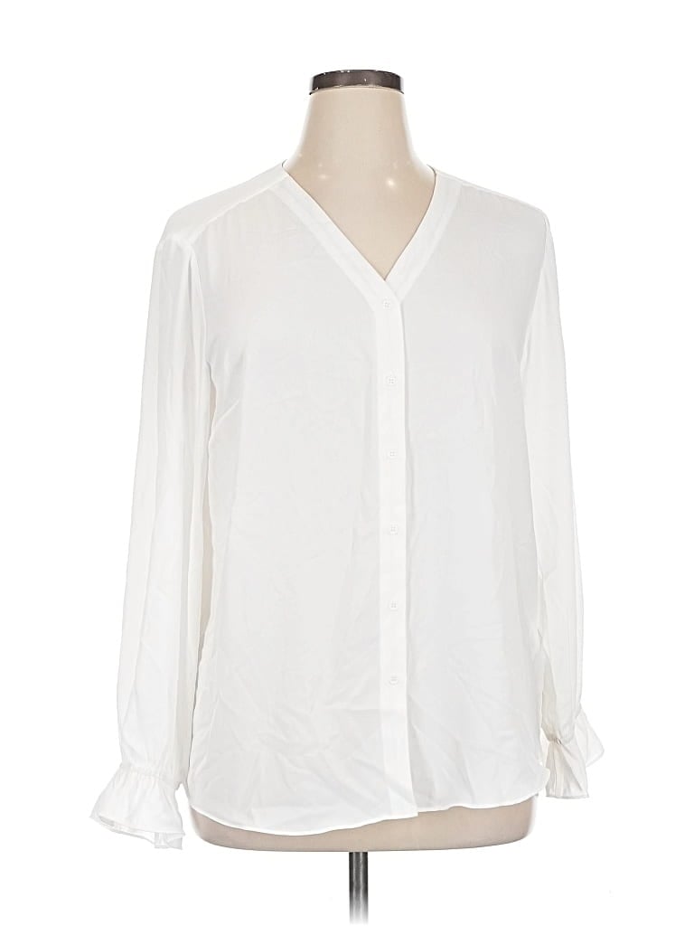 Pre-owned T Tahari Long Sleeve Blouse In White