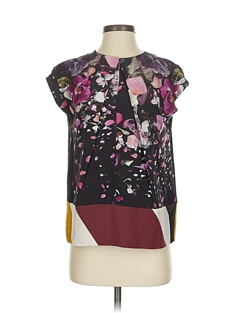 Pre-owned Fendi Short Sleeve Silk Top Purple Mock Neckline Tops