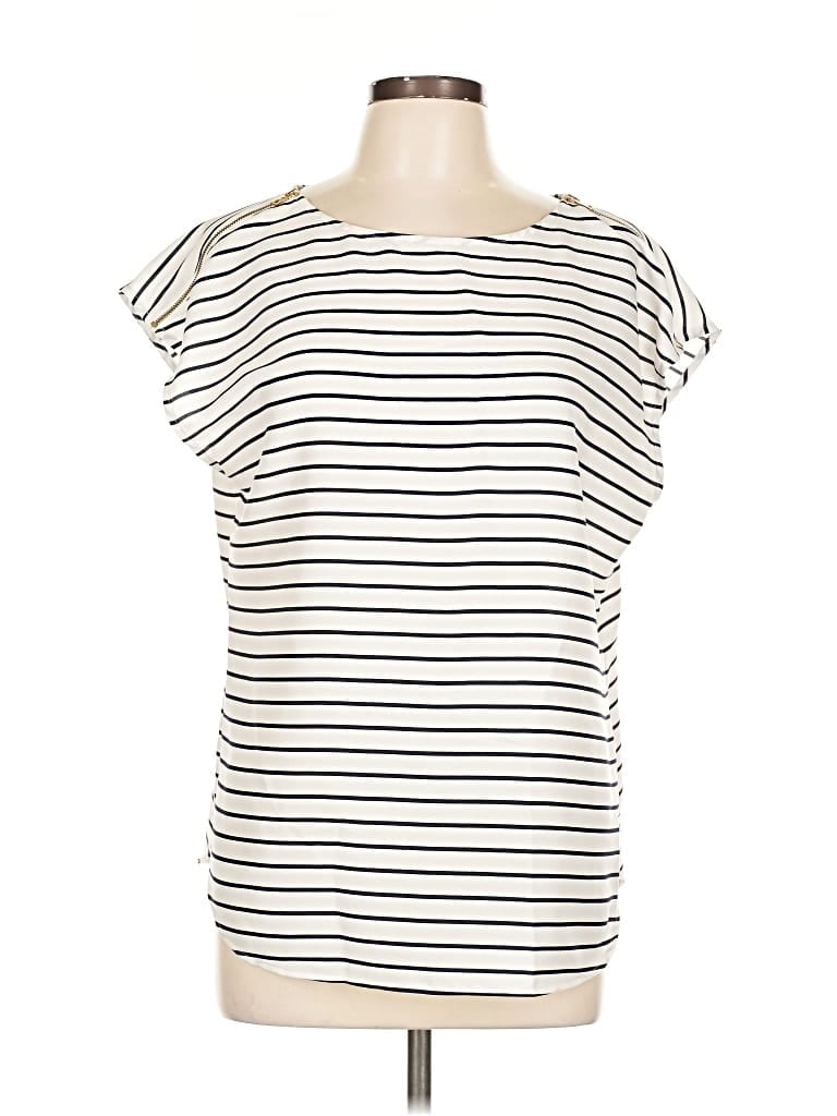 Pre-owned Ann Taylor Factory Short Sleeve Top Blue Boatneck Tops