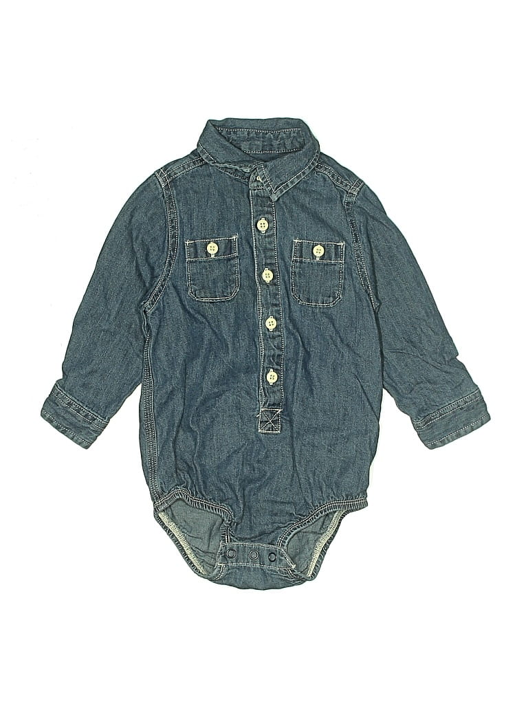 Pre-owned Oshkosh B'gosh Kids' Long Sleeve Onesie In Blue