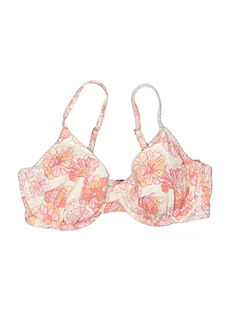 Pre-owned Shade & Shore Swimsuit Top Ivory Floral Pattern Swimwear In White