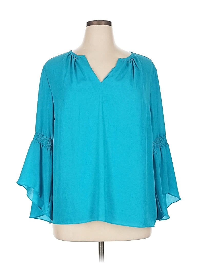 Pre-owned Inc International Concepts 3/4 Sleeve Blouse In Blue