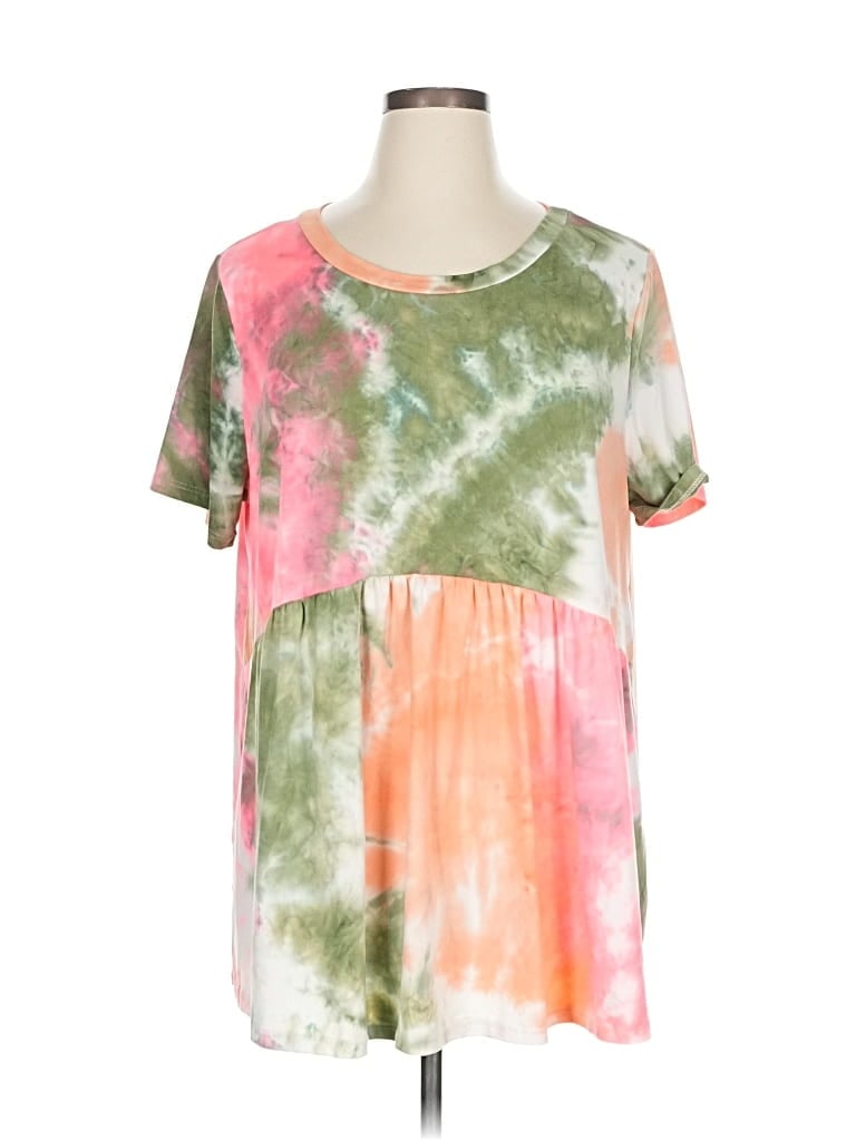 GLITZY GIRLZ Pre-owned Short Sleeve Top Orange Tie-dye Pattern Scoop Neck Tops