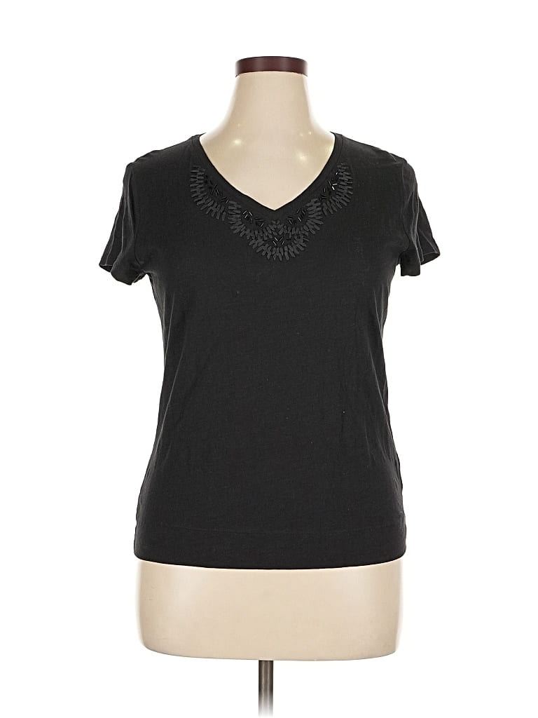 Pre-owned Jones New York Signature Short Sleeve Top Black V Neck Tops