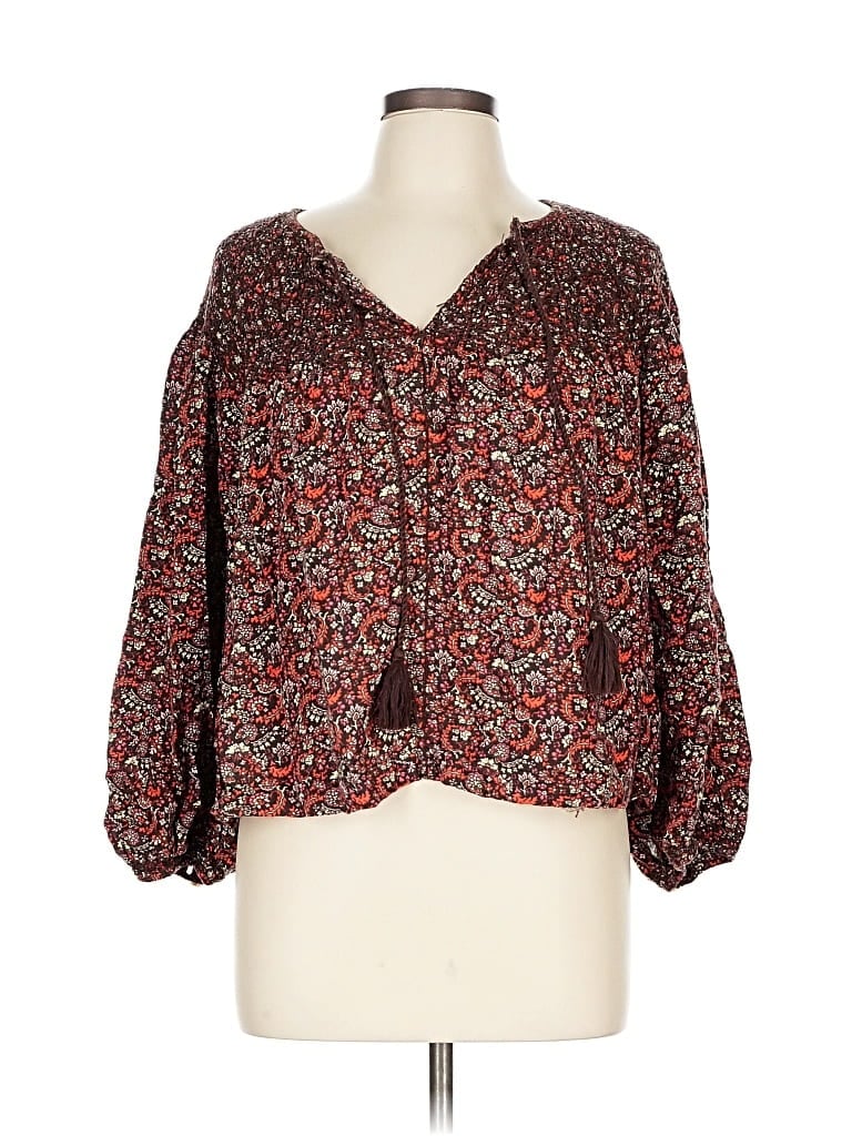 Pre-owned Lucky Brand 3/4 Sleeve Blouse In Brown
