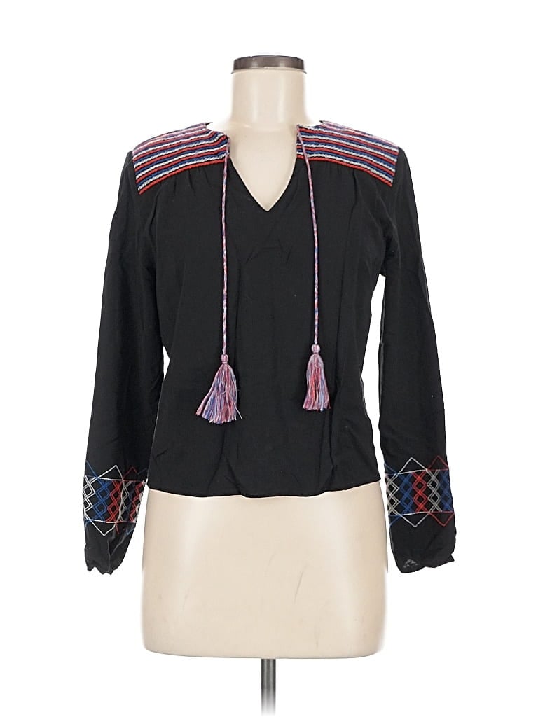 Pre-owned Marine Layer Long Sleeve Blouse In Black