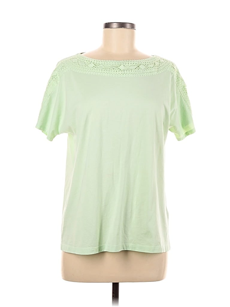 Click to view more detailed imagery on our partner's website Pre-owned Karen Scott Short Sleeve Top Green Keyhole Neckline Tops