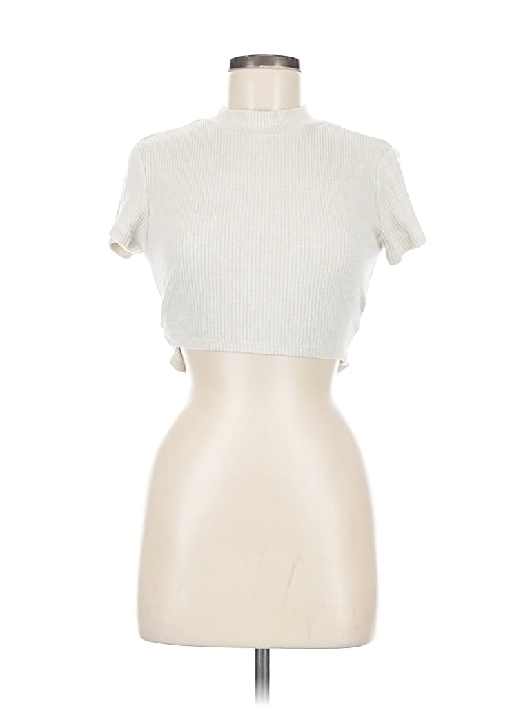 Pre-owned Almost Famous Short Sleeve Top Ivory Keyhole Neckline Tops In White