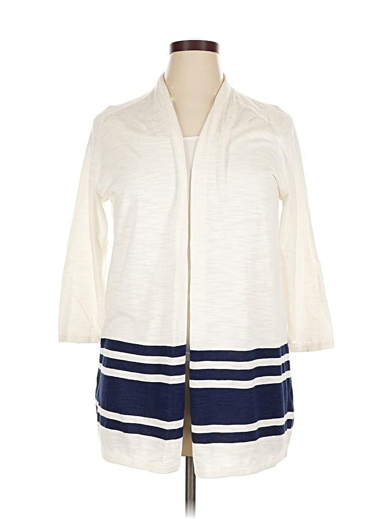 Pre-owned Lands' End Cardigan Sweater In White