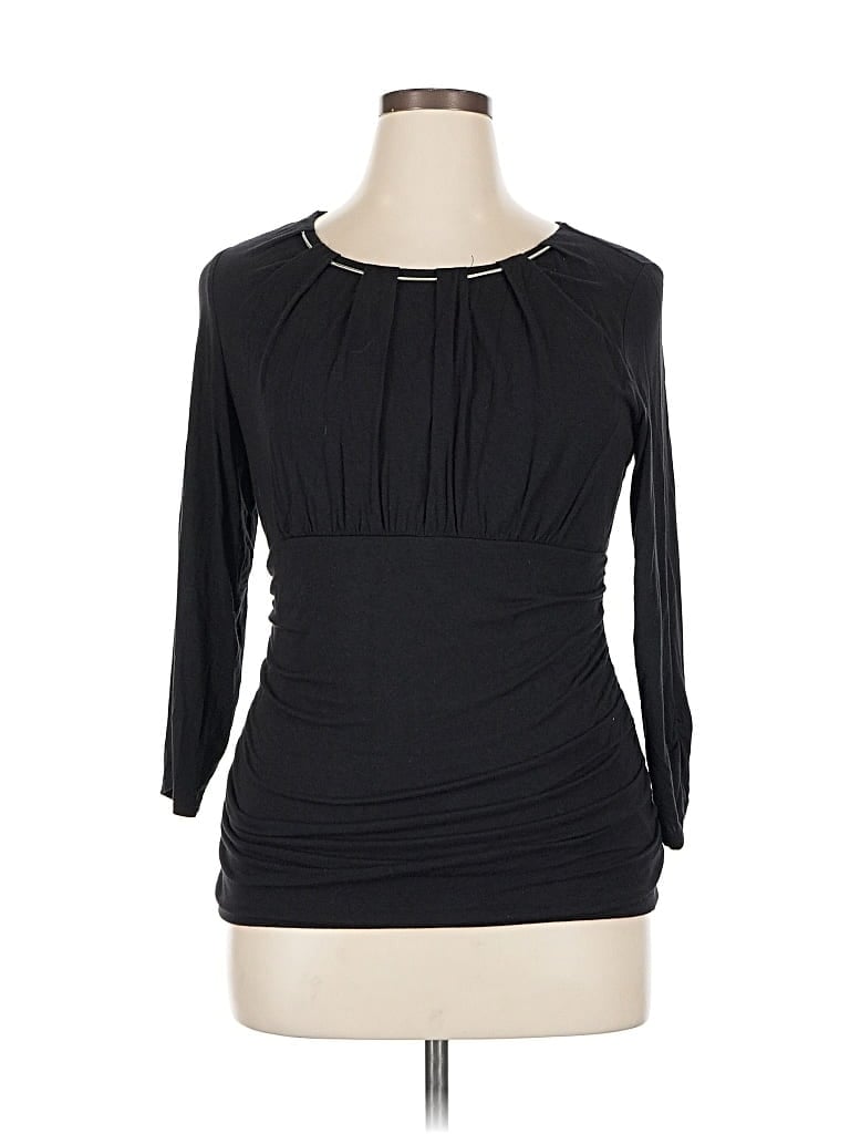 Pre-owned Ab Studio 3/4 Sleeve Top Black Keyhole Neckline Tops