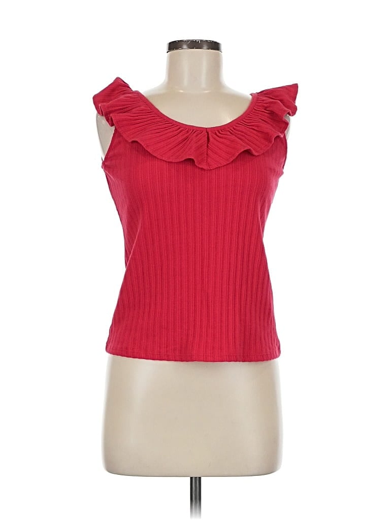 Pre-owned Ann Taylor Factory Sleeveless Top Red Ruffles Neckline Tops