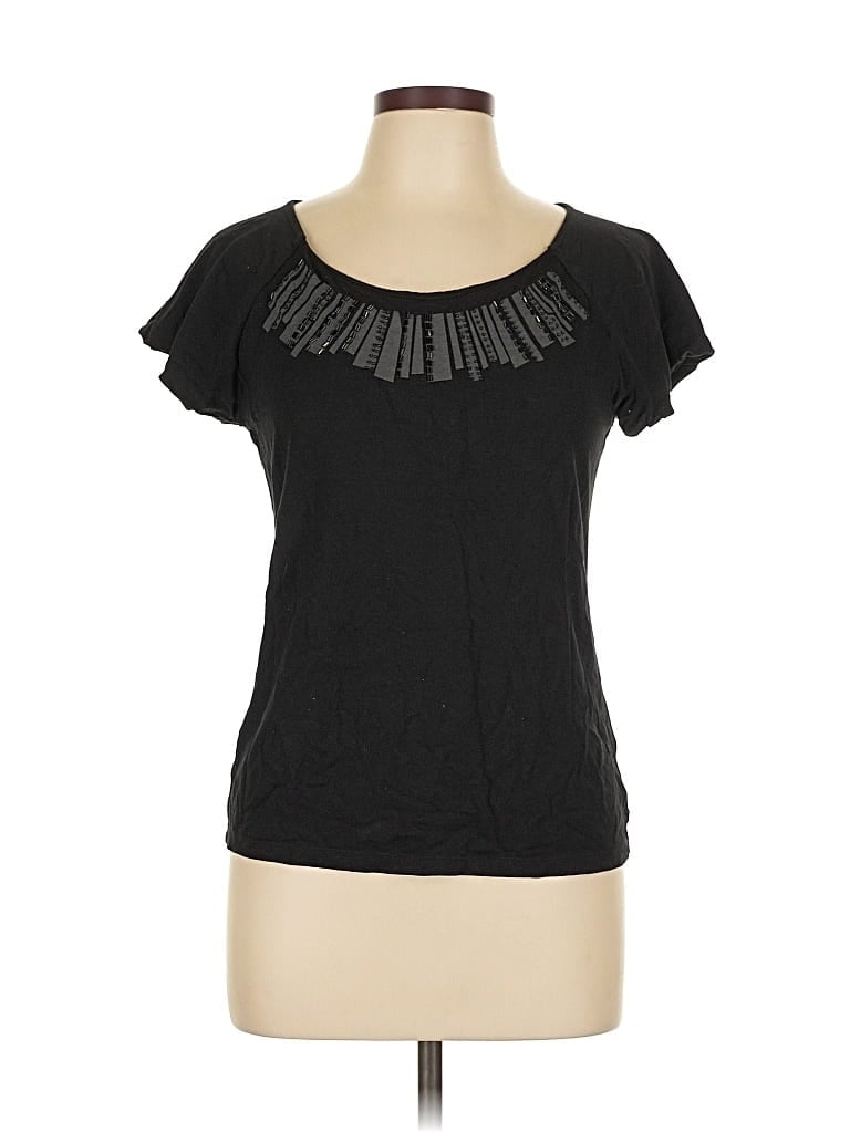 Pre-owned Ann Taylor Factory Short Sleeve Top Black Scoop Neck Tops