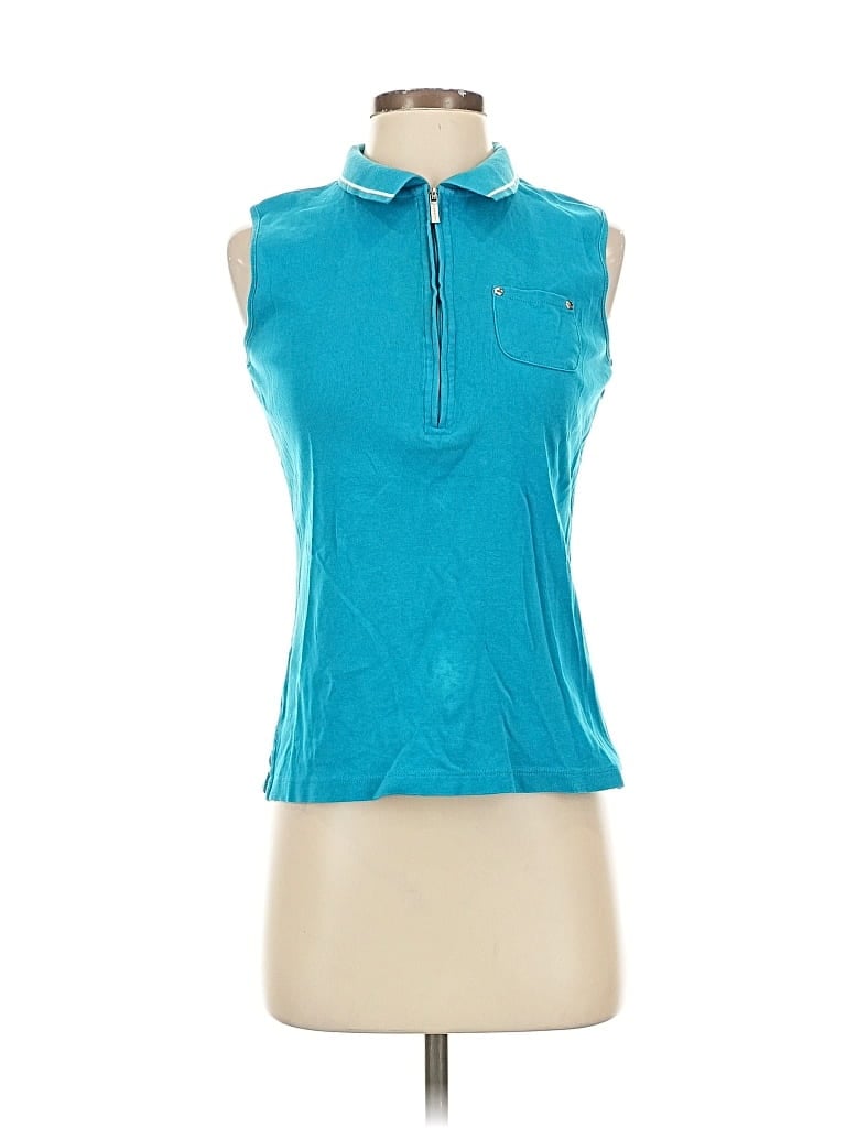 Pre-owned Jones New York Signature Sleeveless Top Teal Halter Neckline Tops In Blue
