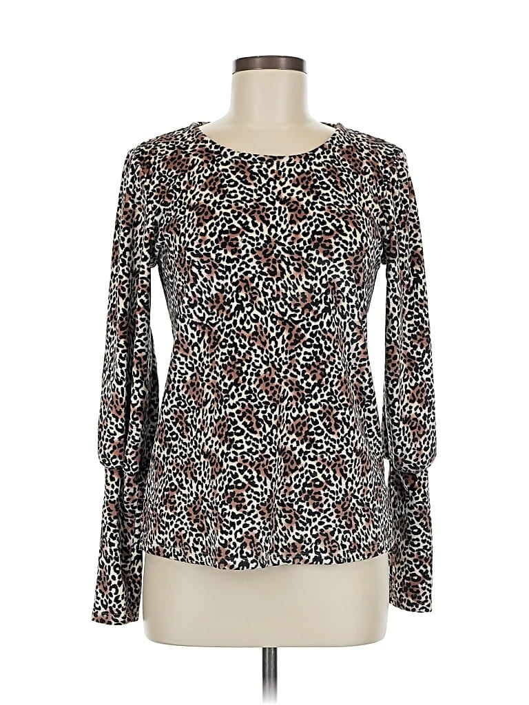 Pre-owned B Collection By Bobeau Long Sleeve Top Brown Square Neckline Tops