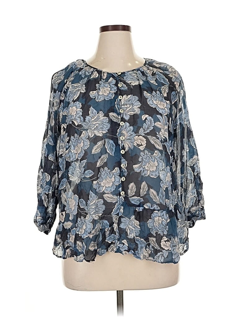 Pre-owned Jade By Johnny Was 3/4 Sleeve Blouse In Blue