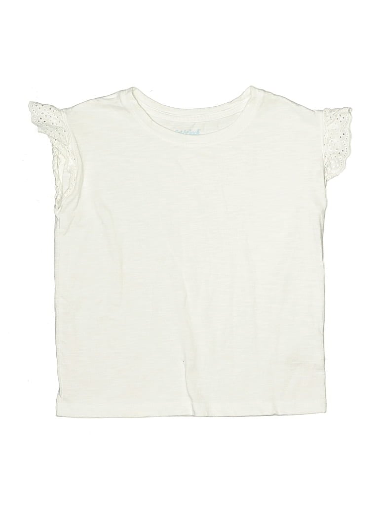Pre-owned Cat & Jack Kids' Short Sleeve Top Ivory Ruffles Neckline Tops In White