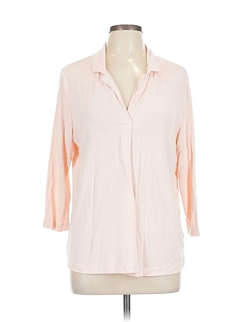 Pre-owned Travelsmith 3/4 Sleeve Top Pink Collared Neckline Tops