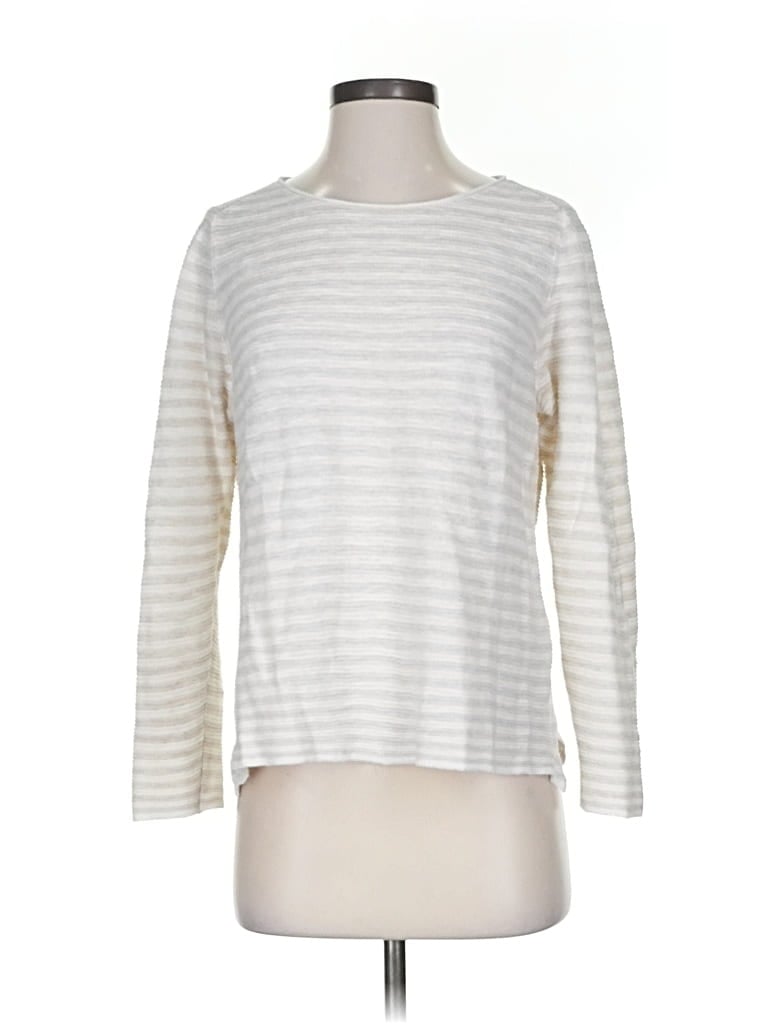 Pre-owned Eileen Fisher Long Sleeve Top Ivory Boatneck Tops In White