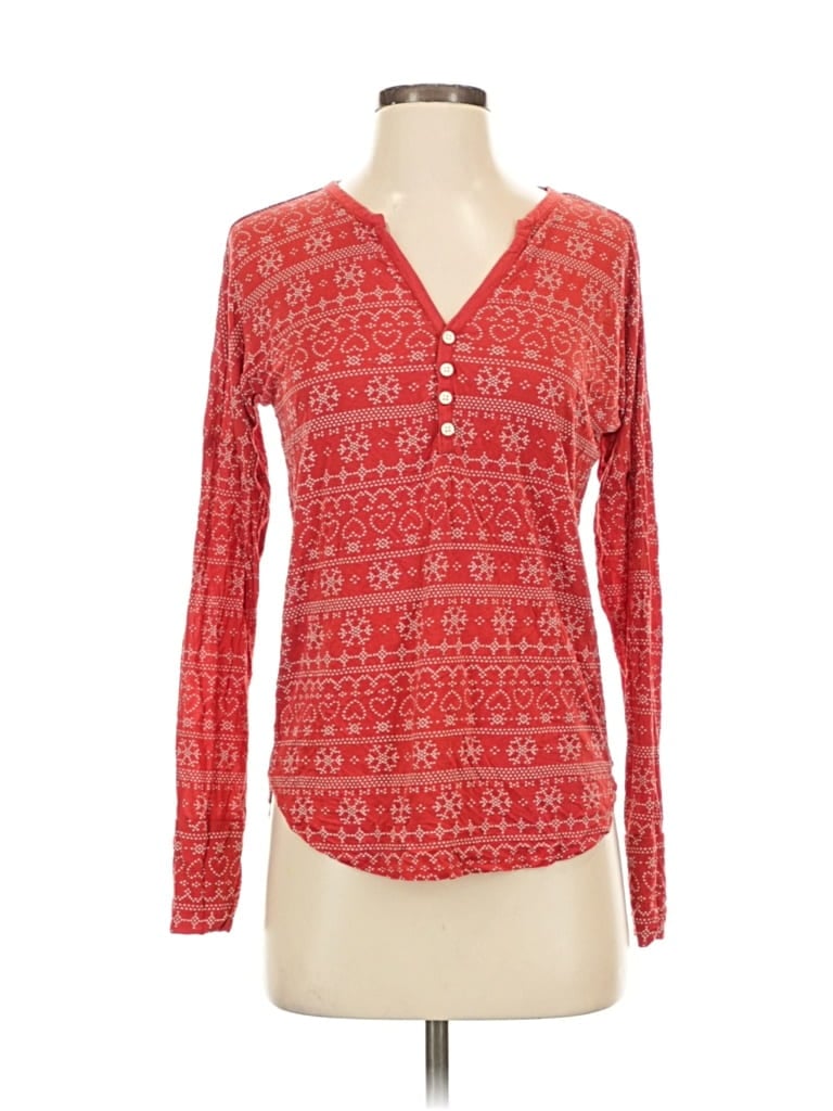 Pre-owned Love By Gap Long Sleeve Henley Shirt In Red