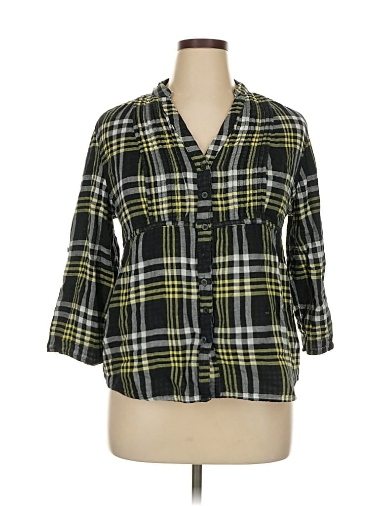 Pre-owned Cato 3/4 Sleeve Button Down Shirt In Black