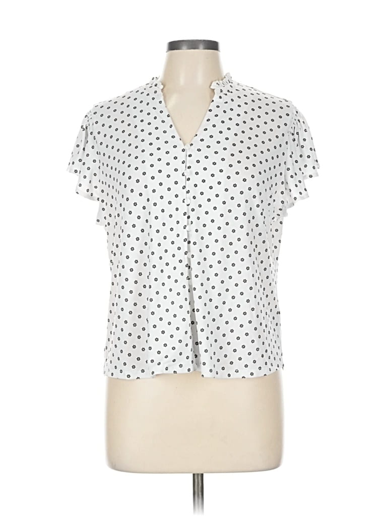 Pre-owned Adrianna Papell Short Sleeve Blouse In White