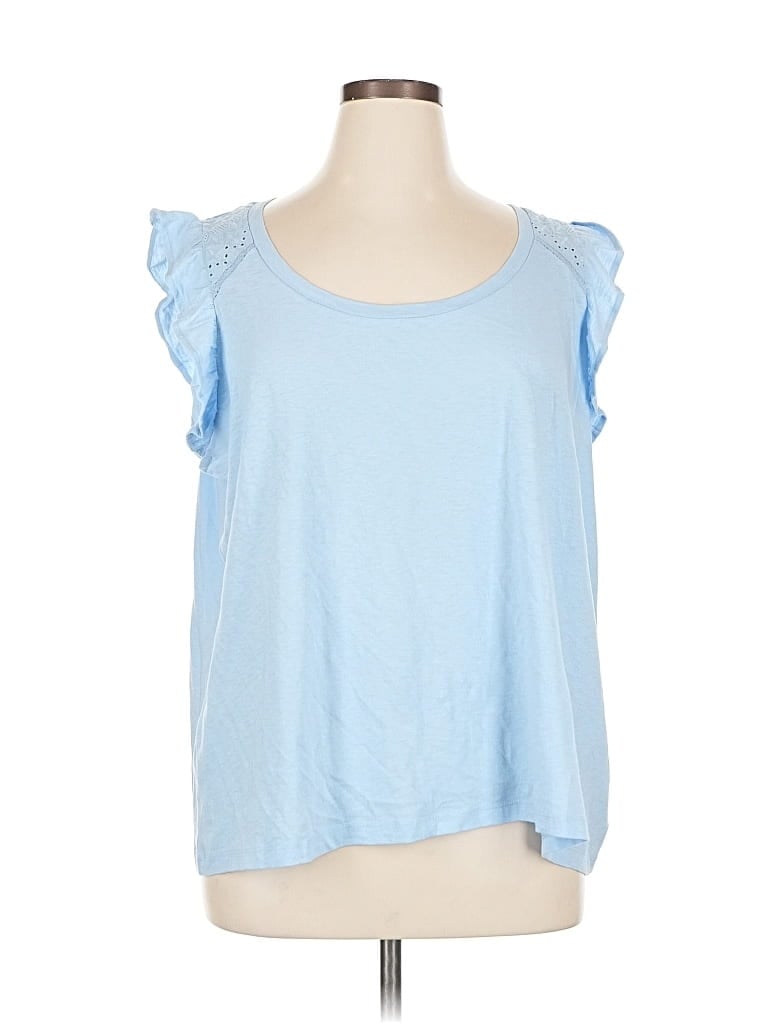 Pre-owned Crown & Ivy Short Sleeve Top Blue Sweetheart Neckline Tops