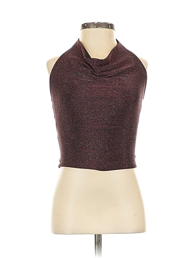 MNG Pre-owned Sleeveless Top Burgundy Halter Neckline Tops