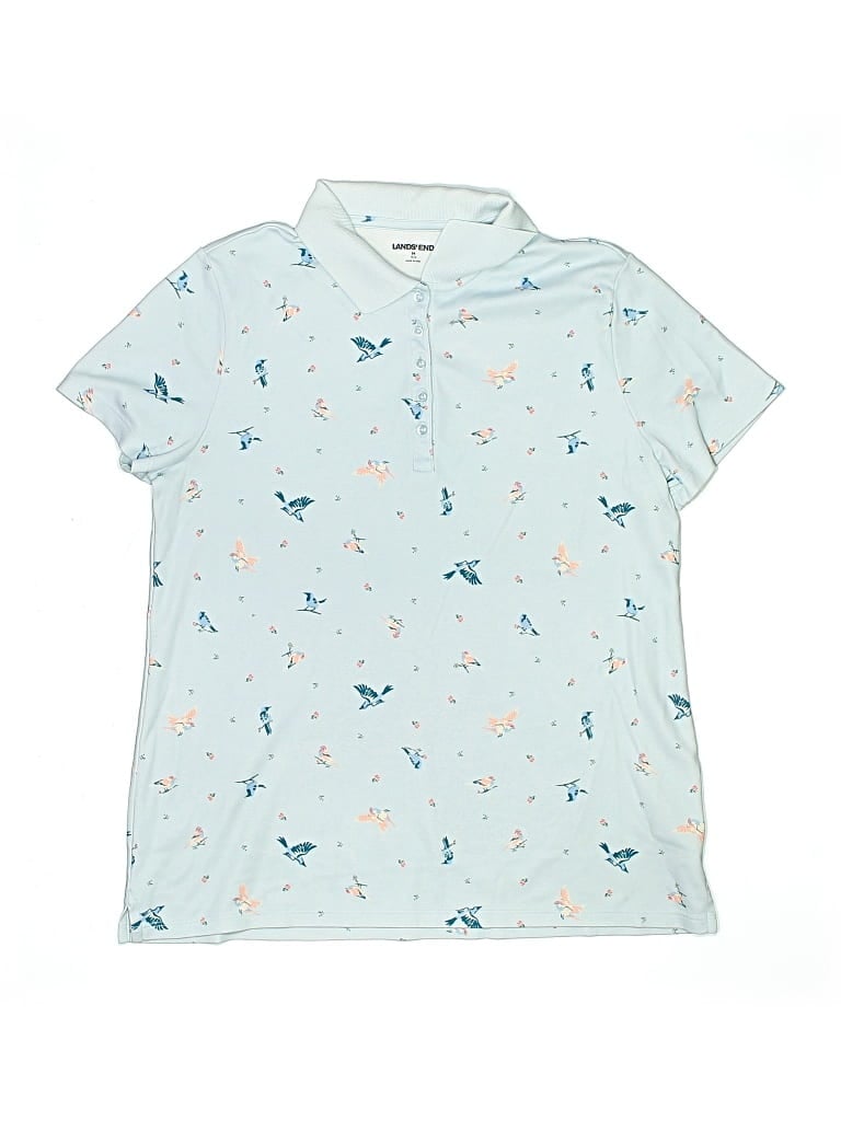 Click to view more detailed imagery on our partner's website Pre-owned Lands' End Kids' Short Sleeve Top Teal Collared Neckline Tops In Blue