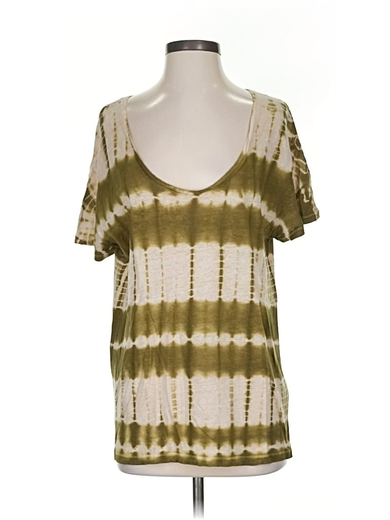 Click to view more detailed imagery on our partner's website Pre-owned Gerard Darel Short Sleeve Top Green Tie-dye Pattern Scoop Neck Tops
