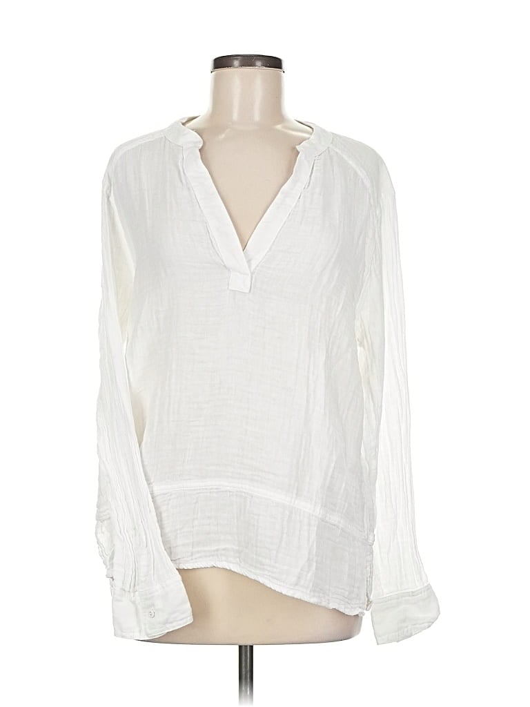 Pre-owned Michael Stars Long Sleeve Blouse In White