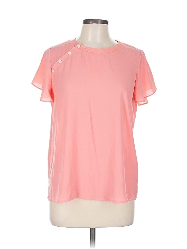 Pre-owned Jessy B Short Sleeve Top Pink Keyhole Neckline Tops