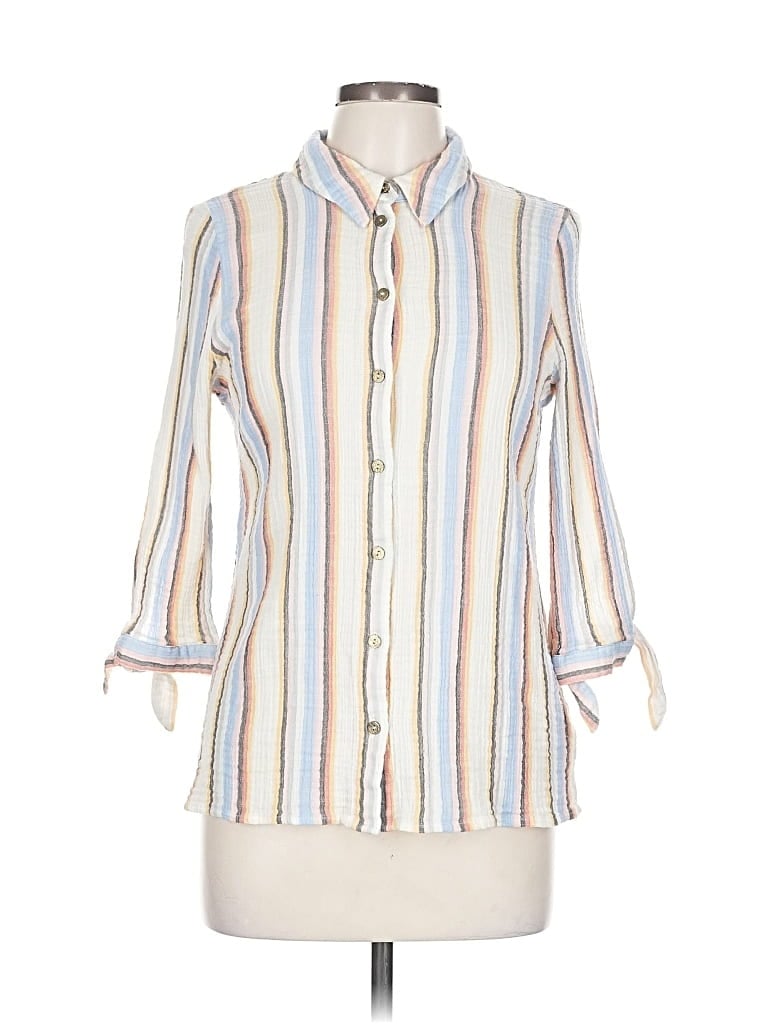 Pre-owned Soft Surroundings 3/4 Sleeve Button Down Shirt In White