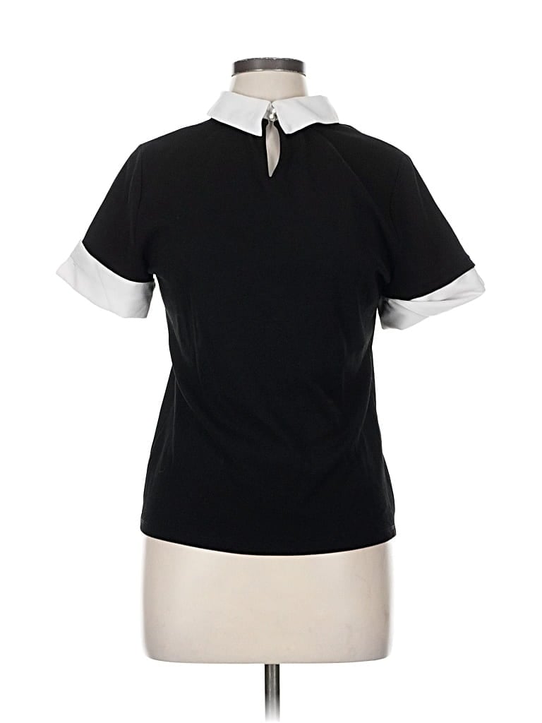 Pre-owned Karl Lagerfeld Short Sleeve Top Black Collared Neckline Tops