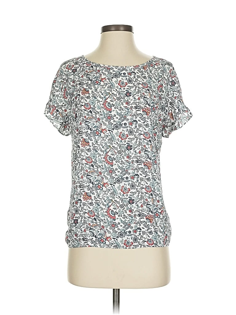 Pre-owned Ann Taylor Loft Short Sleeve Blouse In Gray