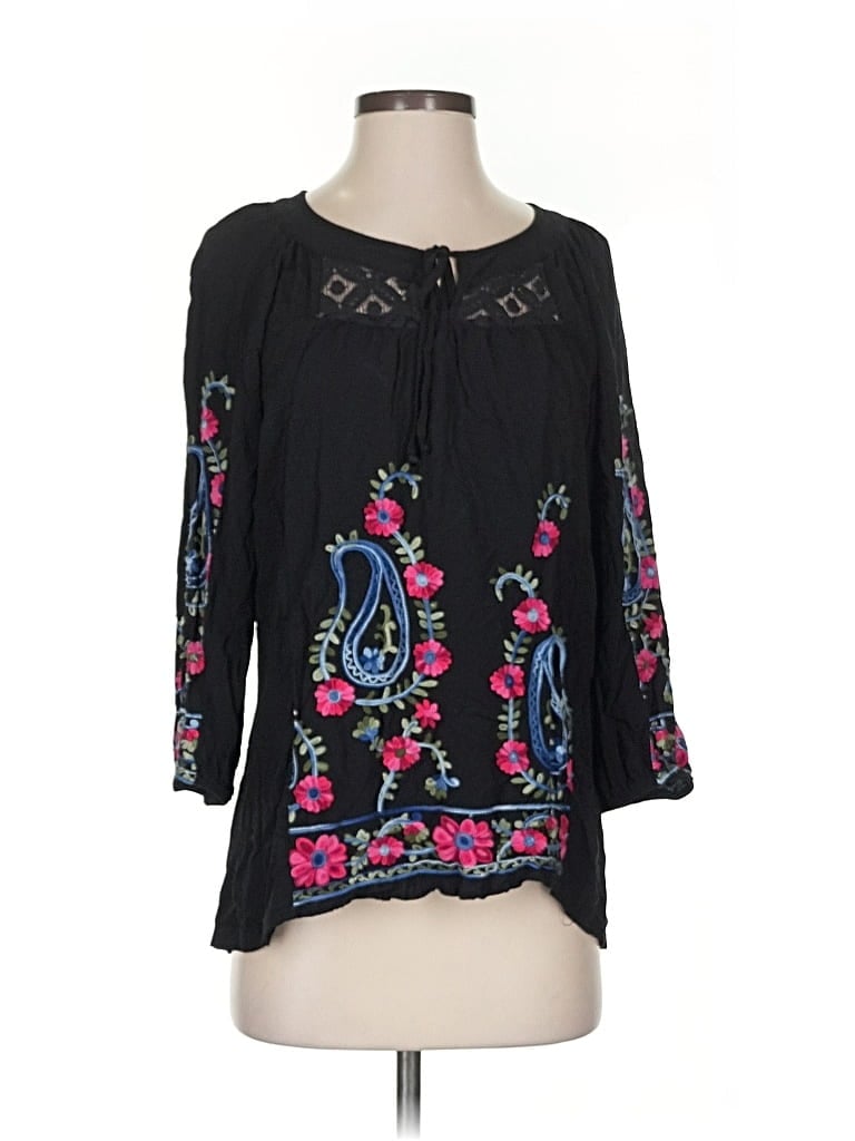 Pre-owned Fig And Flower 3/4 Sleeve Blouse In Black