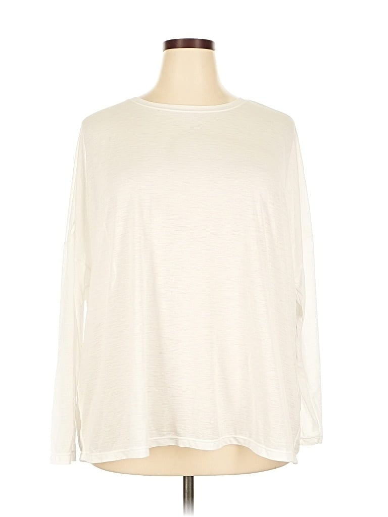 Pre-owned Zella Long Sleeve Top Ivory Crew Neck Tops In White