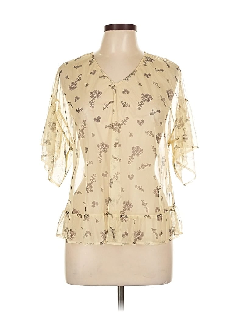 Pre-owned Kaari Blue 3/4 Sleeve Blouse In White