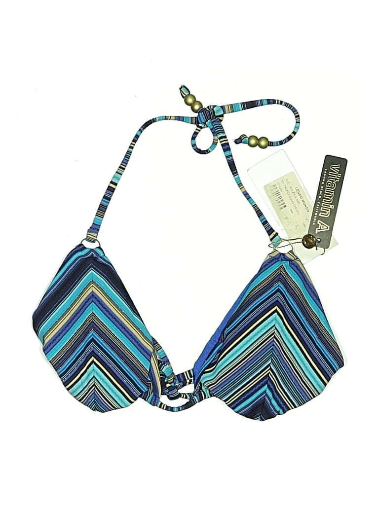 Vitamin A Swimsuit Top Blue Chevron/herringbone Pattern Swimwear In Multi