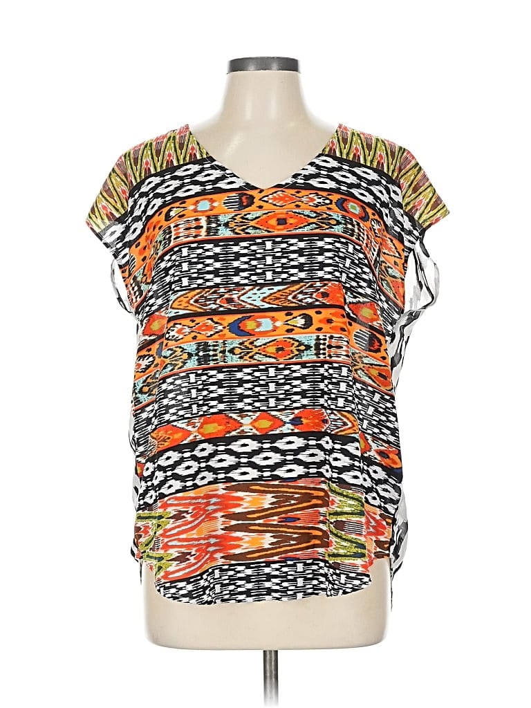 Pre-owned August Silk Short Sleeve Blouse In Orange