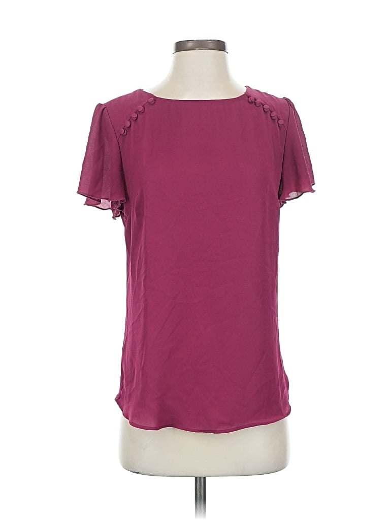 Pre-owned Fortune + Ivy Short Sleeve Top Burgundy Ruffles Neckline Tops