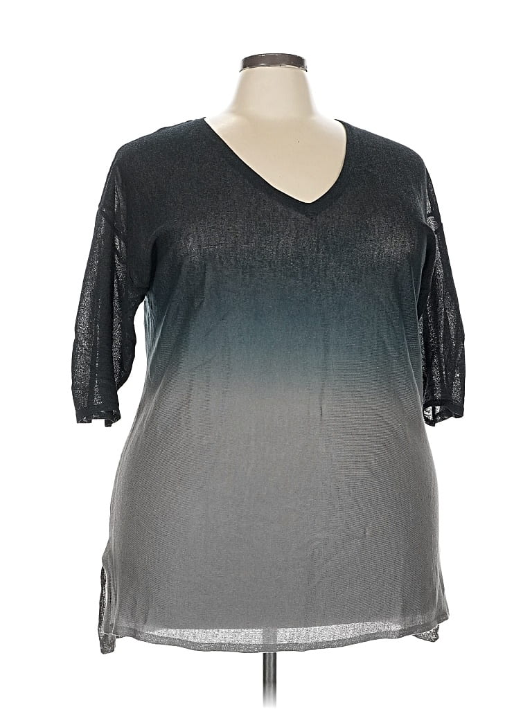 Pre-owned Lane Bryant 3/4 Sleeve Top Gray V Neck Tops