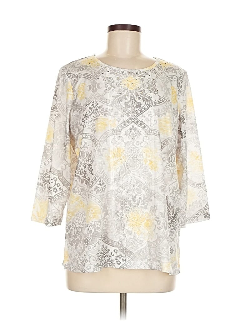 Alfred Dunner 3/4 Sleeve T-shirt In Silver