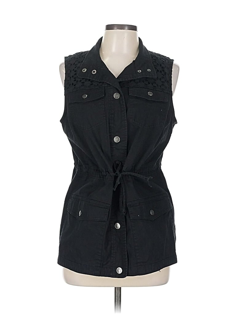 Pre-owned Liz Claiborne Denim Vest In Black