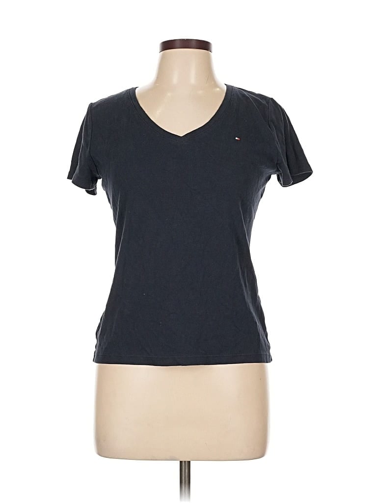 Pre-owned Tommy Hilfiger Short Sleeve Top Gray V Neck Tops