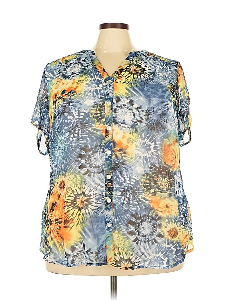 Pre-owned Dressbarn Short Sleeve Blouse In Blue