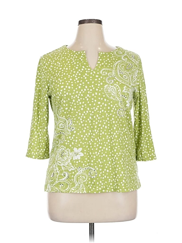 Pre-owned Karen Scott 3/4 Sleeve T-shirt In Green