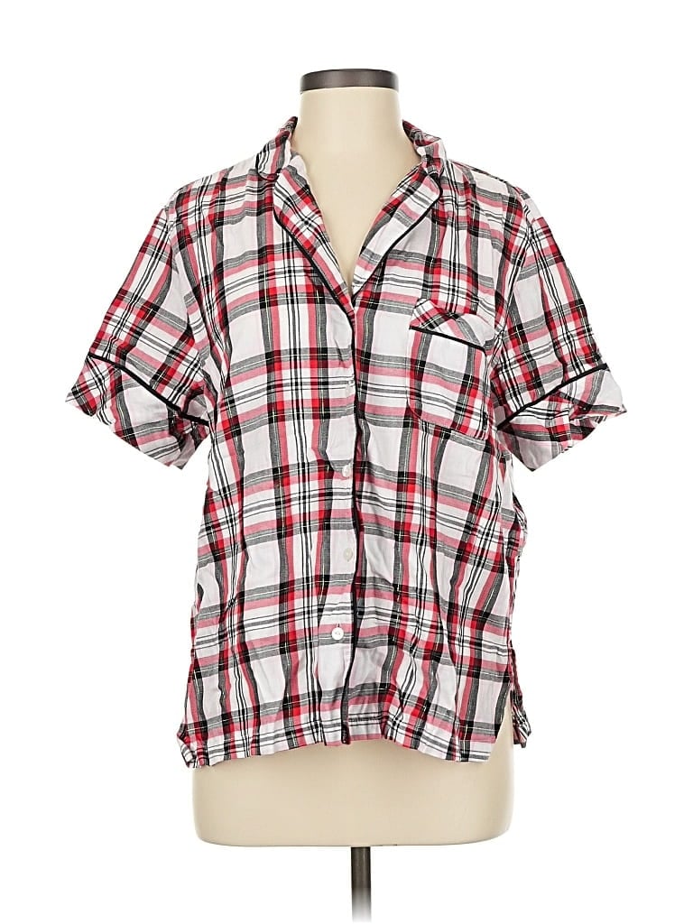 Pre-owned Victoria's Secret Short Sleeve Button Down Shirt In Red