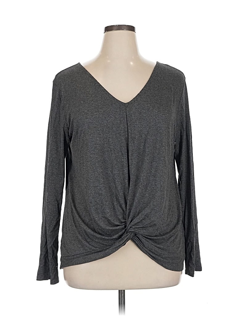 Pre-owned Forgotten Grace Long Sleeve Top Gray V Neck Tops