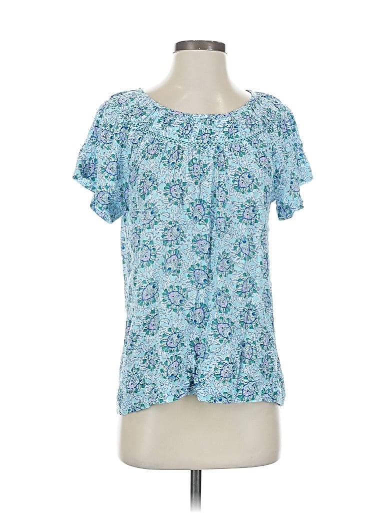 Pre-owned Ann Taylor Loft Short Sleeve Blouse In Blue