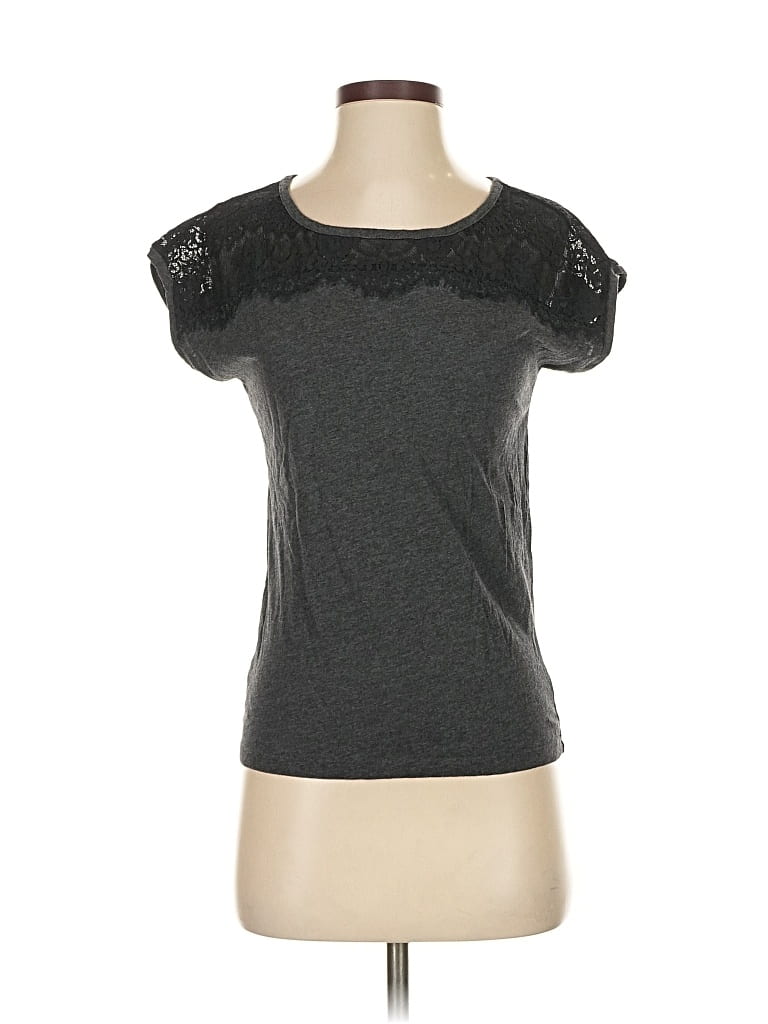 Pre-owned Ann Taylor Loft Short Sleeve Top Gray Sweetheart Neckline Tops